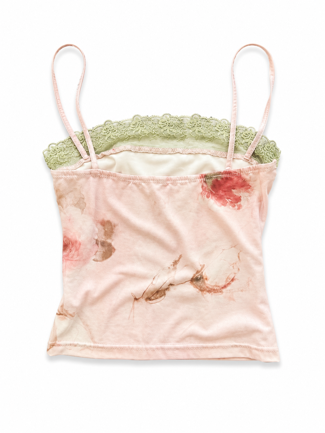 Pink Green Lace Trim Cami