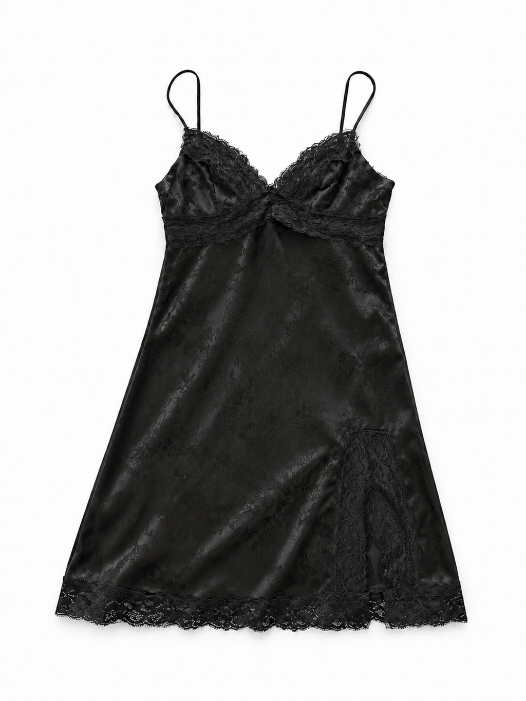 Black Lace Trim Babydoll Dress