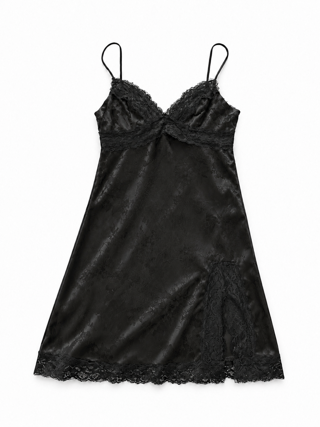 Black Lace Trim Babydoll Dress