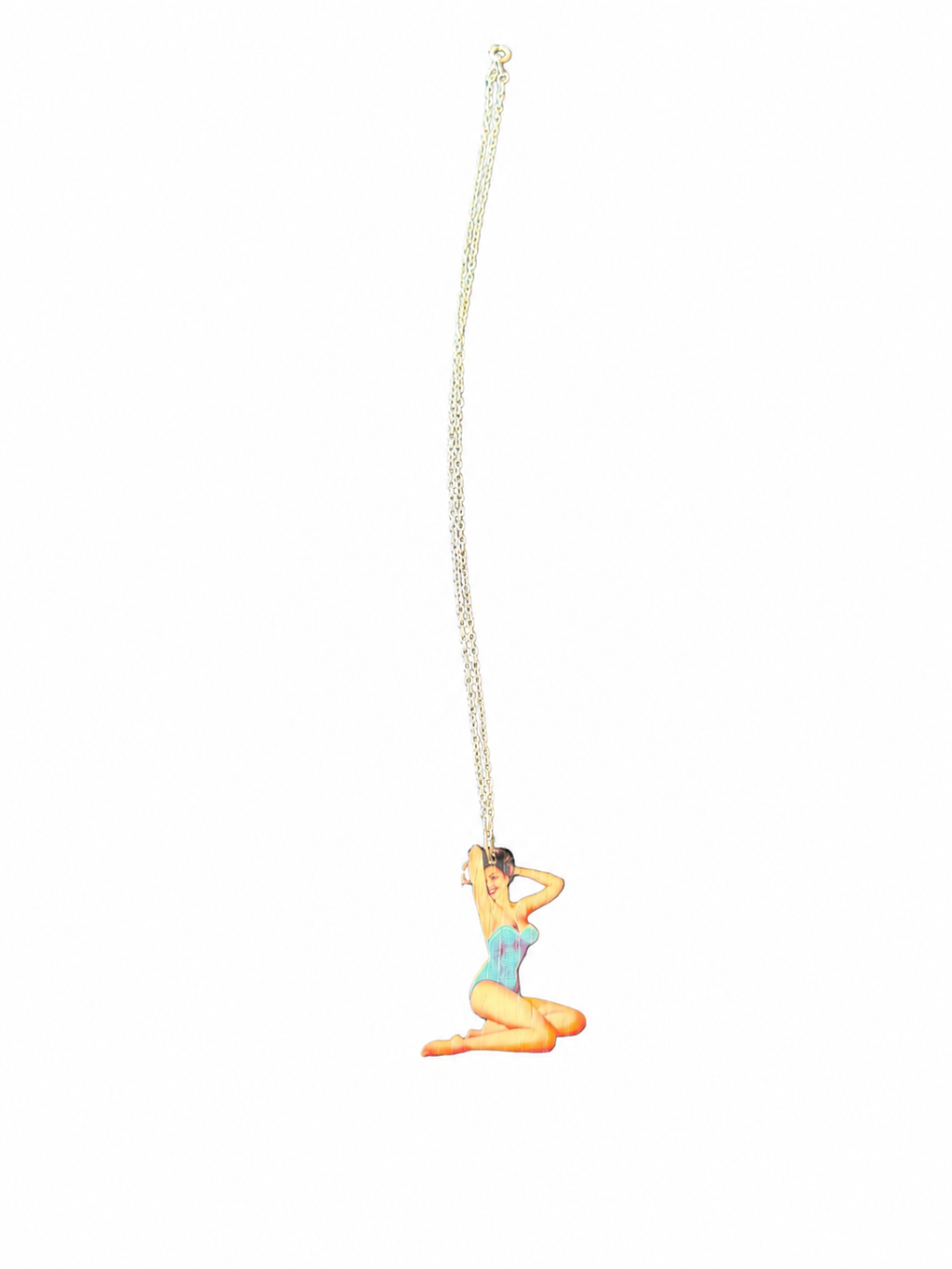 Wooden Pin Up Girl Pendant Necklace