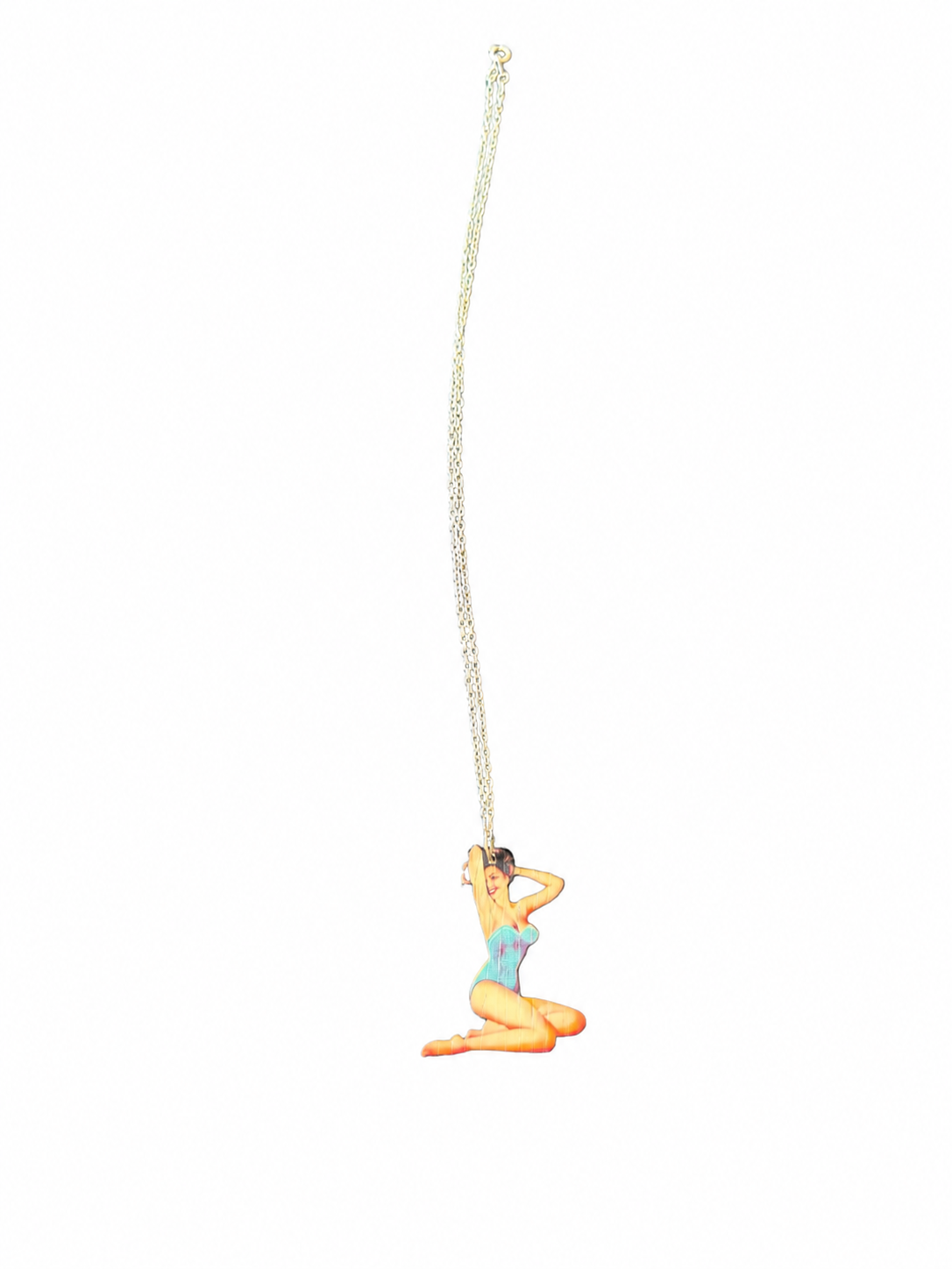 Wooden Pin Up Girl Pendant Necklace